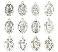 Ipotkitt 60pcs 6 Styles Antique Silver Alloy Oval Religious Charms Tibetan Style Cross Crucifix Religion Charms for Jewelry DIY Crafts Bracelet Necklace Earrings Keychains