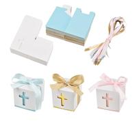 Ipotkitt 6pcs 3 Colors Cross Shaped Candy Boxes, Crucifix Religious Paper Favor Boxes with Ribbon for Wedding Baptism Church Event Party Gift Packaging
