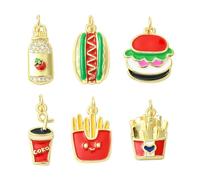 Ipotkitt 6pcs 6 Styles Food Theme Brass Enamel Charms Burger Bread French Fries Shape Charms for DIY Art Craft Supplies Necklace Keychain Earring Jewellery Making