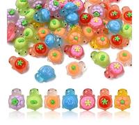 Ipotkitt 70 pcs 7 Colors Luminous Resin Tortoise with Fruit Cabochons Turtle Sea Animal Ocean Flatback Charms No Hole Beads for DIY Crafts Jewelry Hair Pin Phone Case Bracelet