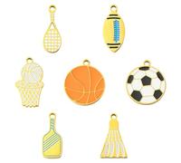 Ipotkitt 7pcs 7 Styles 304 Stainless Steel Sport Enamel Charms Soccer Rugby Basketball Charm for DIY Jewellery Making Bracelet Necklace Earrings Keychains Crafts