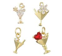 Ipotkitt 8 pcs 4 Styles Brass Micro Pave Cubic Zirconia Cocktail Charms Drink Goblet Alcohol Beverage Charms for DIY Jewelry Bracelet Necklace Earrings Keychains Purse Crafts