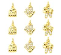 Ipotkitt 9 pcs 3 Style Brass Micro Pave Cubic Zirconia Gesture Charms Rock Paper Scissors Hand Victory Sign Charms for DIY Jewelry Bracelets Earrings Necklaces Keychains Bag Crafts