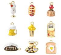 Ipotkitt 9 pcs 9 Styles Alloy Food Enamel Charms Cake Toast Beer Hot Dog Popcorn Charms for DIY Jewelry Making Bracelet Necklace Earrings Keychains Crafts