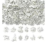 Ipotkitt 90 pcs Random Antique Silver Alloy Twelve Constellations Charms Tibetan Style Zodiac Sign Horoscope Astrology Charms for DIY Jewellery Bracelet Necklace Crafts