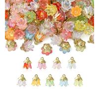 Ipotkitt 90pcs 9 Colours Acrylic Flower Charms Lily of the Valley Bell Orchid Floral Charms for DIY Jewellery Making Crafts Bracelets Necklace Earrings Keychains Decor