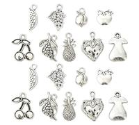 Ipotkitt 90pcs 9 Styles Antique Silver Alloy Fruit Charms Tibetan Style Food Cherry Strawberry Grape Charms for Bracelet Necklace Earrings DIY Jewelry Making Crafts