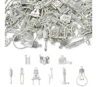 Ipotkitt 90pcs 9 Styles Tibetan Style Tool Theme Charms Antique Silver Hammer Wrench Bulb Charms for DIY Jewellery Bracelet Necklace Earrings Keychains Crafts