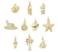 Ipotkitt 9pcs 9 Styles Beach Theme Brass Zirconia Charms Starfish Drinks Hawaii Charms for DIY Necklace Earring Bracelet Art Craft Supplies Jewellery Making