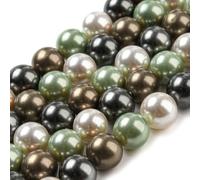 Ipotkitt Approx 144pcs Polished Round Shell Pearl Bead Strands 8mm Colourful Green Theme Ball Beads for DIY Necklace Bracelet Jewellery Making Crafts-24pcs/strand