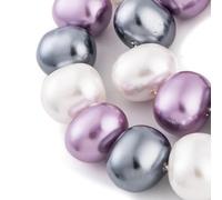 Ipotkitt Approx 60pcs Colourful Oval Shell Pearl Beads Strands Baroque Style Rice 12x15mm Loose Beads for DIY Necklace Bracelet Jewellery Making Crafts-30pcs/strand