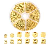 Ipotkitt Approx 800pcs 6 Styles Golden Color Metal Cube Beads Square Spacer Beads Cornerless Cube Shaped Beads for DIY Bracelet Craft Jewellery Making