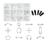 Ipotkitt Nail Art Piercing Charms 120pcs 12 Styles Silver Colour Punk Studs Dangle Decorations for Acrylic Manicure DIY Design Salon Home Use