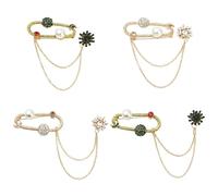 Ipotkitt Oval with Moon Alloy Resin Rhinestone Brooches Celestial Pins with Hanging Chain Plastic Pearl Badge for Backpack Clothes, 4pcs, 2 Colours