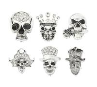 Ipotkitt Skull Alloy Rhinestone Lapel Pins Head Skeleton Halloween Brooches Creative Badge for Backpack Clothes Jeans Hats, 5pcs, 5 Styles