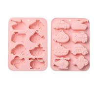Ipotkitt Transportation Vehicles Silicone Moulds Car Airplane Tank Candy Moulds for Chocolate Jelly Ice Candy Cake Crafts, 2pcs, Pink, 18.9x13.8x2.1cm, 8 Cavities