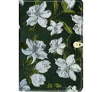 ipoul A5 Binder, 6 Ring Binder, Refillable Notebook, Embroidery Journal, Budget Binder, Lined Notebook, Ruled Paper, Gift for Women, Planner Binder, Black Fabric, Magnolia Flower, Gift for Grandma