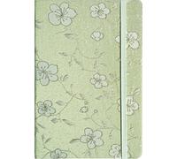 ipoul A5 Notebook, Ruled Paper, Lined Page, Hardcover, Layflat, Linen Cover, Flower Fabric, Journal for Women, Elastic Band Closure, Cute Notebooks for School, Office, Personal Writing, Green