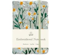 ipoul Pocket Journal, Small Notebook, A6 Sketchbook, 4x6, Unlined, Flower Embroidered Notebook, Blank, Hardcover, Lay Flat, Elastic Band, Beautiful Journal, Daisy Gifts for Women, White Daisy