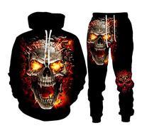 IPOVOQ Men's Tracksuit Set Gothic Skull 3D Printed Hoodie Jogger Pants Suit 2 Piece Set Punk Casual Hooded Sweatshirt Set