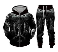 IPOVOQ Men's Tracksuit Set Horror Skull 3D Printed Zipper Hoodie and Jogger Pants Suit Two Piece Set Casual Hooded Sweatshirt Set