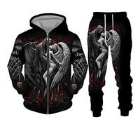 IPOVOQ Men's Tracksuit Set Horror Skull 3D Printed Zipper Hoodie and Jogger Pants Suit Two Piece Set Casual Hooded Sweatshirt Set