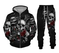 IPOVOQ Men's Tracksuit Set Horror Skull 3D Printed Zipper Hoodie and Jogger Pants Suit Two Piece Set Casual Hooded Sweatshirt Set