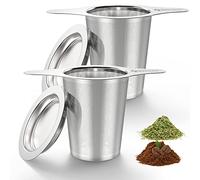 IPOW 2 Pack Extra Fine Mesh Coffee Filter with Coaster Lid and Double-sided Handle, Micron Mesh Tea Infuser for Loose Tea, Food-grade Stainless Steel
