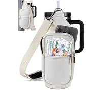 IPOW Beige Magnetic Gym Water Bottle Holder with Phone Pockets & Shoulder Strap, Bottle Carrier Sleeve with 5 Strong Magnets, Gym Accessory Organizer for Women and Men
