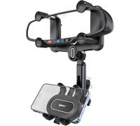 ipow Car Phone Holder for Rearview Mirror 360° Rotating and Retractable Anti-Vibration Design with 4 Corners Fixing - Universal for All Smartphones and Car Mirrors