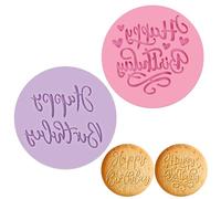 Ipow Happy Birthday Cookie Stamp, Fondant Stamp & Cookie Embosser - 2 Pieces Personalised Biscuit Stamps for Baking Cake Decorations, DIY Kids Party, Cupcake