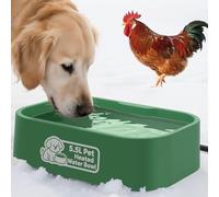 IPOW Pet Heated Water Bowl - 5.5L Extra-Large Rectangular Outdoor Durable Outdoor Dog Bowl with Anti-Chew Cord, Keep Water Warm at 77-95℉ for Cats & Dogs, BPA-Free, Spill-Proof, Green