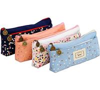 Ipow Set of 4 Pastorable Flower Floral Canvas Double Zipper Large Make Up Cosmetic Pen Pencil Stationery Storage Pouch Bag Case