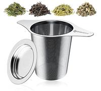Ipow Tea Infuser 304 Stainless Steel Extra Fine Strainer Steeper with Lid and Two Handles for Loose Leaf Grain Tea Cups, Mugs, and Pots