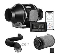iPower 4" Smart Inline Duct Fan with Humidity Temperature Control via Bluetooth and WiFi App, Hook Designed Air Carbon Filter with 8 Ft Al Dryer Ducting, HVAC for Grow Tent Ventilation