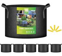 iPower 5-Pack 10-Gallon Grow Bags Nonwoven Fabric Pots Aeration Container with Strap Handles for Garden and Planting, 10 Gallon, Black