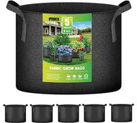 iPower Aeration Container with Strap Handles for Garden and Planting, Fabric, 5 Gallon, 5-Pack Black