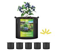 iPower GLGROWBAG3X5 3 gallon 5 pack grow bags fabric aeration pots container with strap handles for nursery and plants, 3 gallon, black.