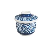 IPPINKA Tako Karakusa Chawanmushi Set - Japanese Ceramic Cup with Lid - Octopus Vine Pattern - Blue and White