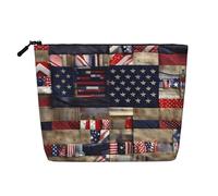 IPPONGET American Flag Patchwork Print vanity bag Single-layer Makeup Bag with Zippered Pouches for Women Cute and Portable