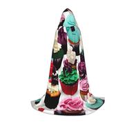 IPPONGET Delicious Cupcakes Print Hooded Cloak Themed Carnival Party Decorations Vampire Role Play Gothic Cosplay