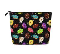 IPPONGET Donut Print vanity bag Single-layer Makeup Bag with Zippered Pouches for Women Cute and Portable, Black, One Size, Black, One Size