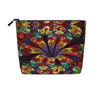 IPPONGET flower stained glass Print vanity bag Single-layer Makeup Bag with Zippered Pouches for Women Cute and Portable