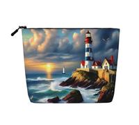 IPPONGET Lighthouse Diamond Paint Print vanity bag Single-layer Makeup Bag with Zippered Pouches for Women Cute and Portable