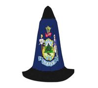 IPPONGET Maine State Flag Cape Print Hooded Carnival Theme Party Decorations Vampire Role Play Gothic Cosplay