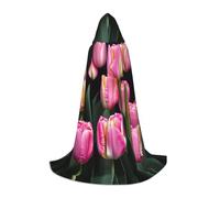 IPPONGET Pink And Tulips Print Hooded Cloak Carnival Theme Party Decorations Vampire Role Play Gothic Cosplay