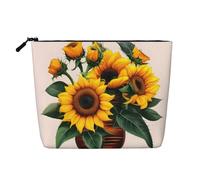 IPPONGET Sunflower and Rose Print vanity bag Single-layer Makeup Bag with Zippered Pouches for Women Cute and Portable, Black, One Size, Black, One Size