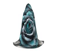 IPPONGET Teal Grey Rose Print Hooded Cloak Carnival Theme Party Decorations Vampire Role Play Gothic Cosplay