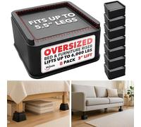 iPrimio Oversized Bed and Sofa Risers, Square 3" Lift, Heavy Duty, 8 Pack, Up to 6000lbs - Bed Raising Blocks, Furniture and Couch Risers - Bed Lifts for College Dorm Rooms, Couches, Tables, Desks