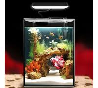 iPriro Glass Betta Aquarium Starter Kits 1.5 Gallon Small Fish Tank, Betta Fish Tank with LED Light, Power Filter, Black. 4mm Glass